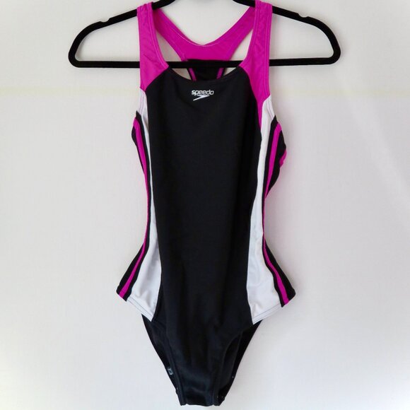 Speedo Girl's Swimsuit One Piece Infinity Splice Racerback Pink/White - Size 16 - Picture 1 of 2